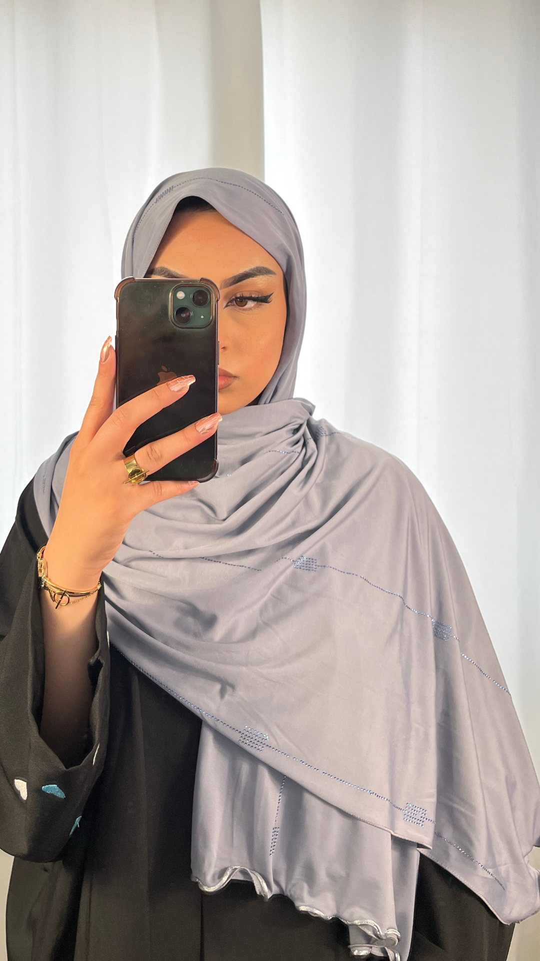 Hijab Jersey Premium de Luxe Frisé à Strass - Bleu Gris Foncé