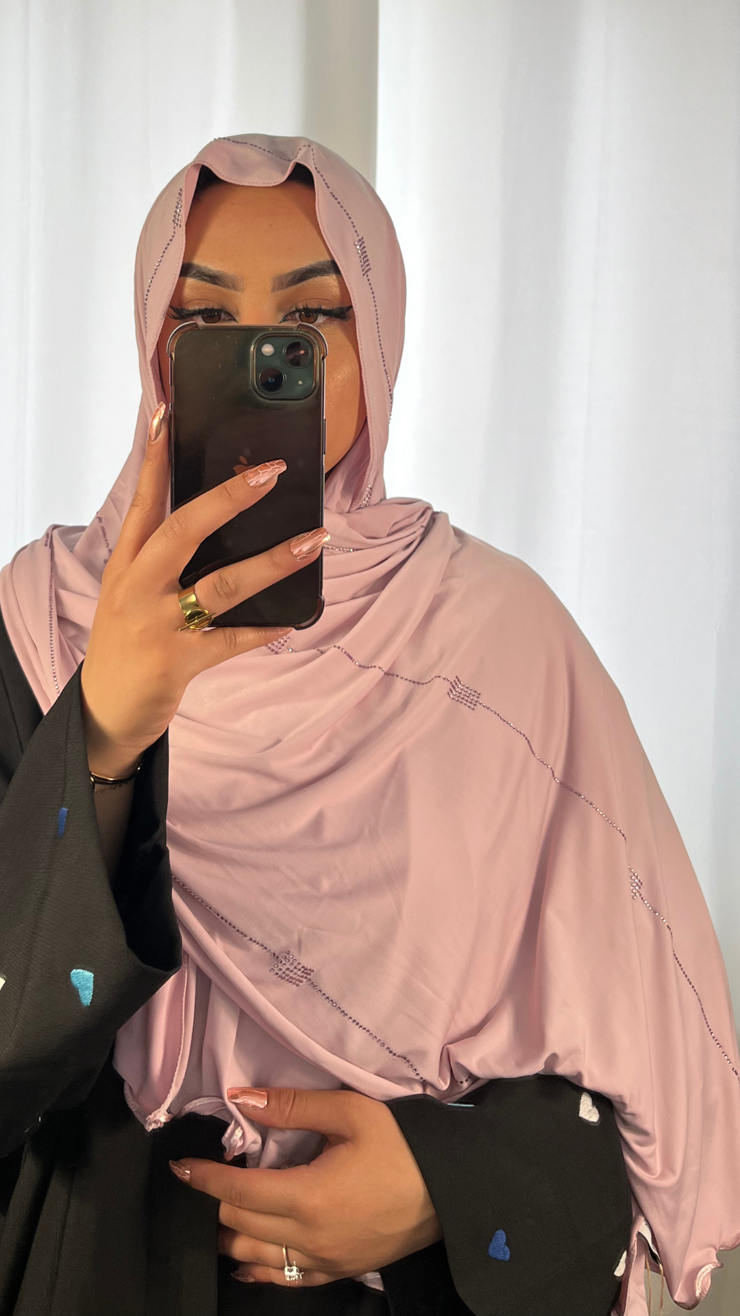 Hijab Jersey Premium de Luxe Frisé à Strass - Rose