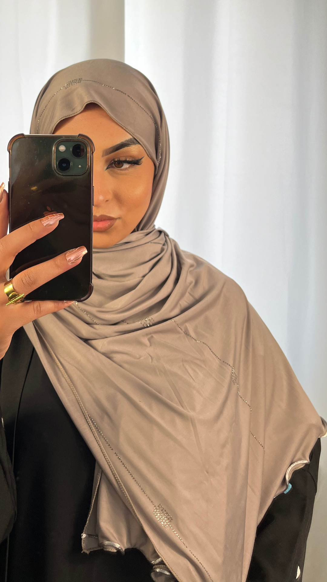 Hijab Jersey Premium de Luxe Frisé à Strass - Taupe Foncé