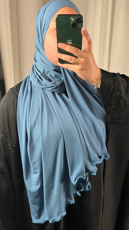 Hijab Jersey Premium de Luxe Frisé - Bleu Jean