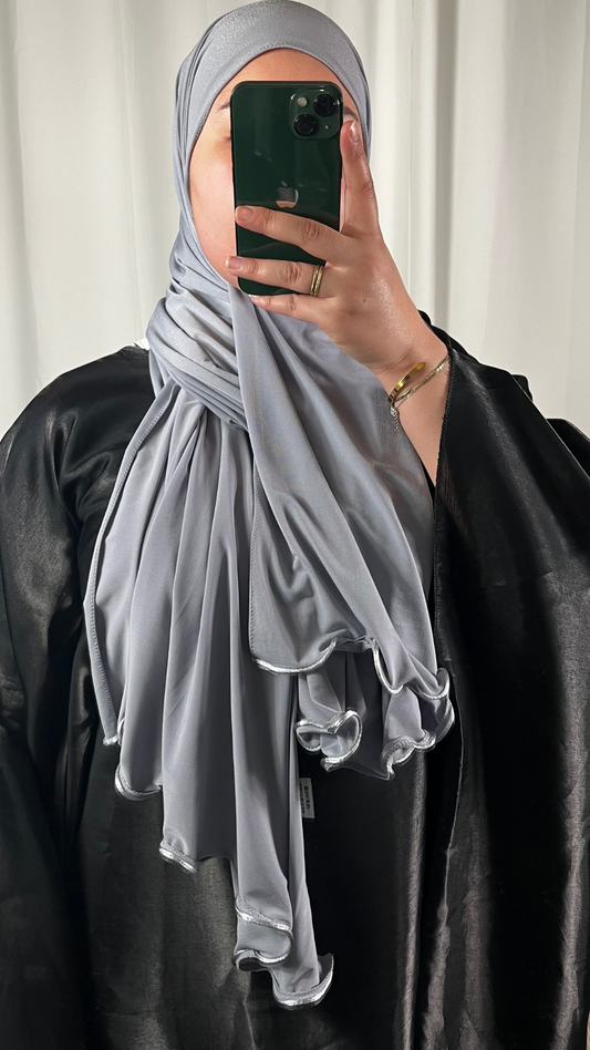 Hijab Jersey Premium de Luxe Frisé - Bleu Gris Clair