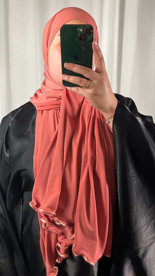Hijab Jersey Premium de Luxe Frisé - Corail