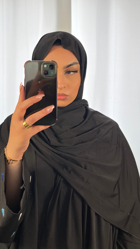 Hijab Jersey Premium de Luxe Frisé à Strass - Noir