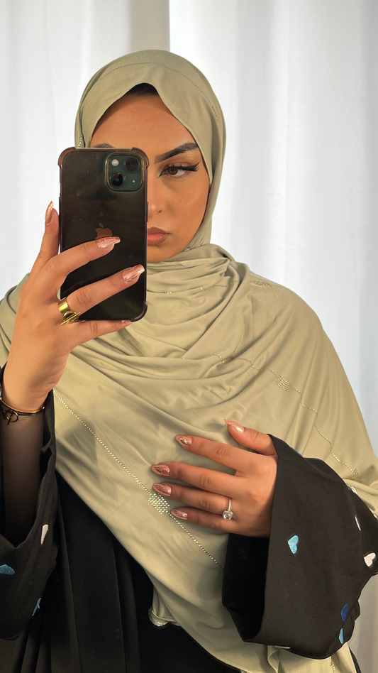 Hijab Jersey Premium de Luxe Frisé à Strass - Pistache