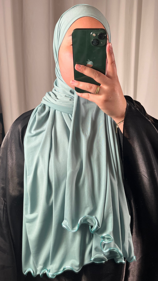 Hijab Jersey Premium de Luxe Frisé - Vert d'Eau Clair