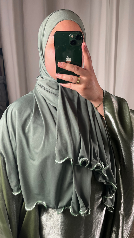 Hijab Jersey Premium de Luxe Frisé - Vert Gris Pastel