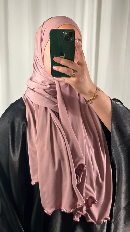 Hijab Jersey Premium de Luxe Frisé - Vieux Rose