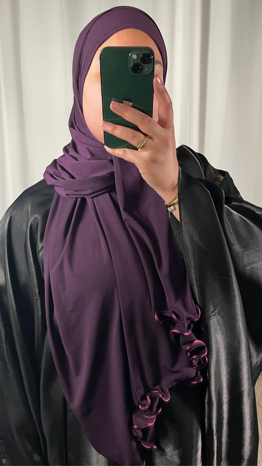 Hijab Jersey Premium de Luxe Frisé - Violet Foncé