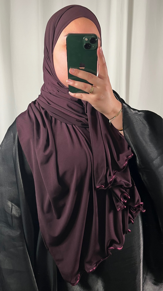 Hijab Jersey Premium de Luxe Frisé - Violet Marron