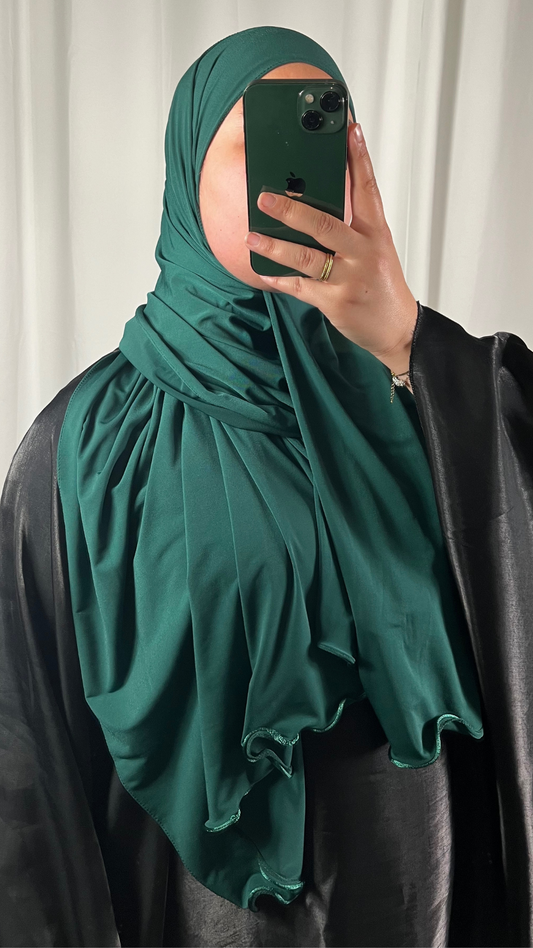 Hijab Jersey Premium de Luxe Frisé - Vert Foncé